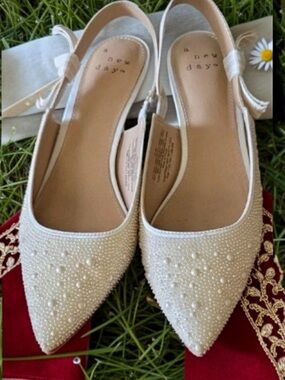 a new day Pearl-Embellished Ivory Slingback Heels